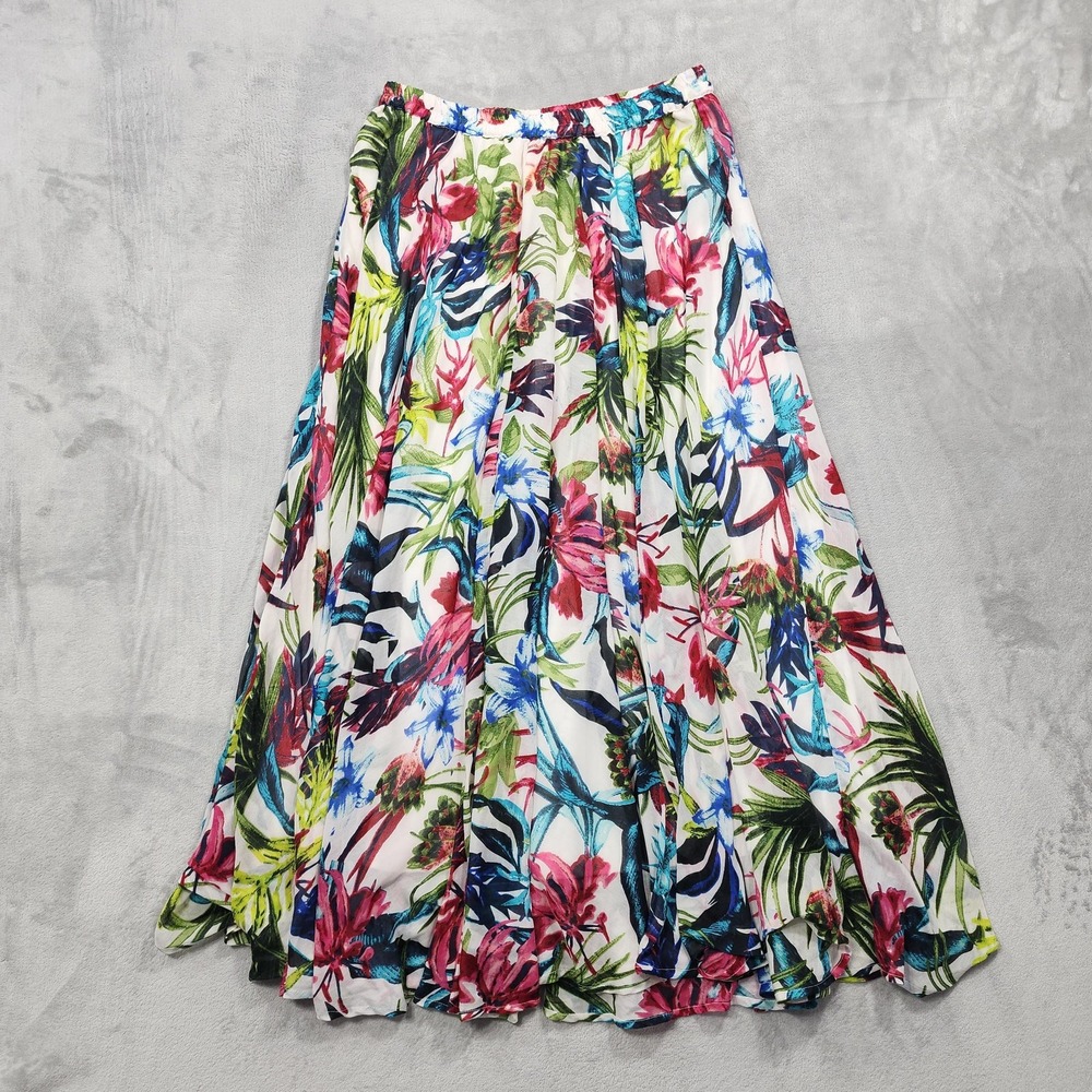 Metrostyle Skirt Womens S Multicolor Tropical Floral Chiffon Long Lined A-Line